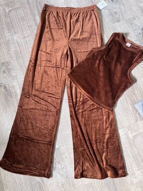 Velvet Wide-Leg Pants in Rich Chestnut Brown